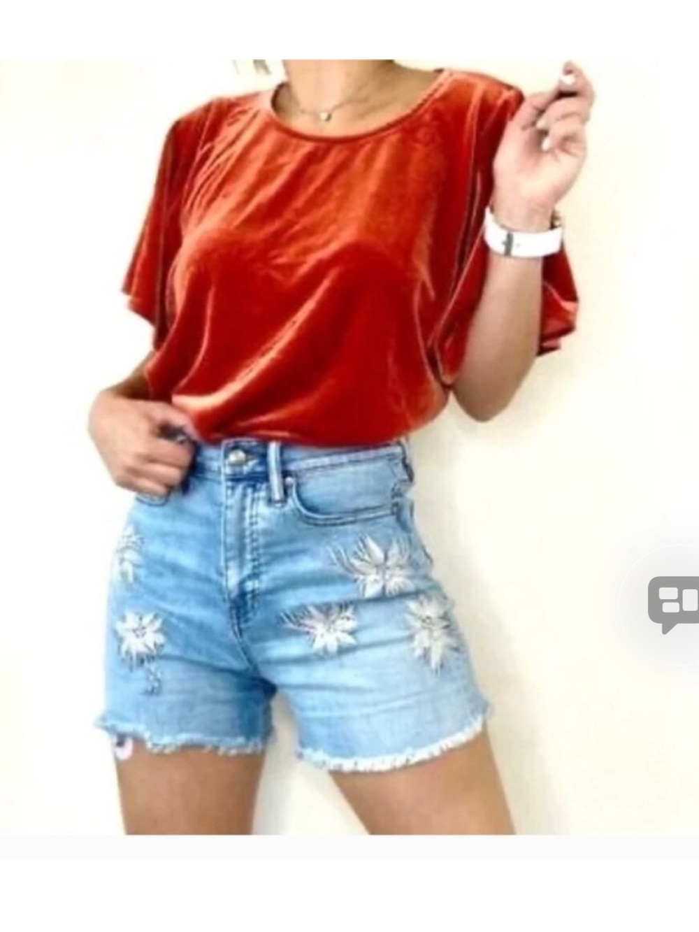 Madewell burnt orange velvet butterfly sleeve top size small